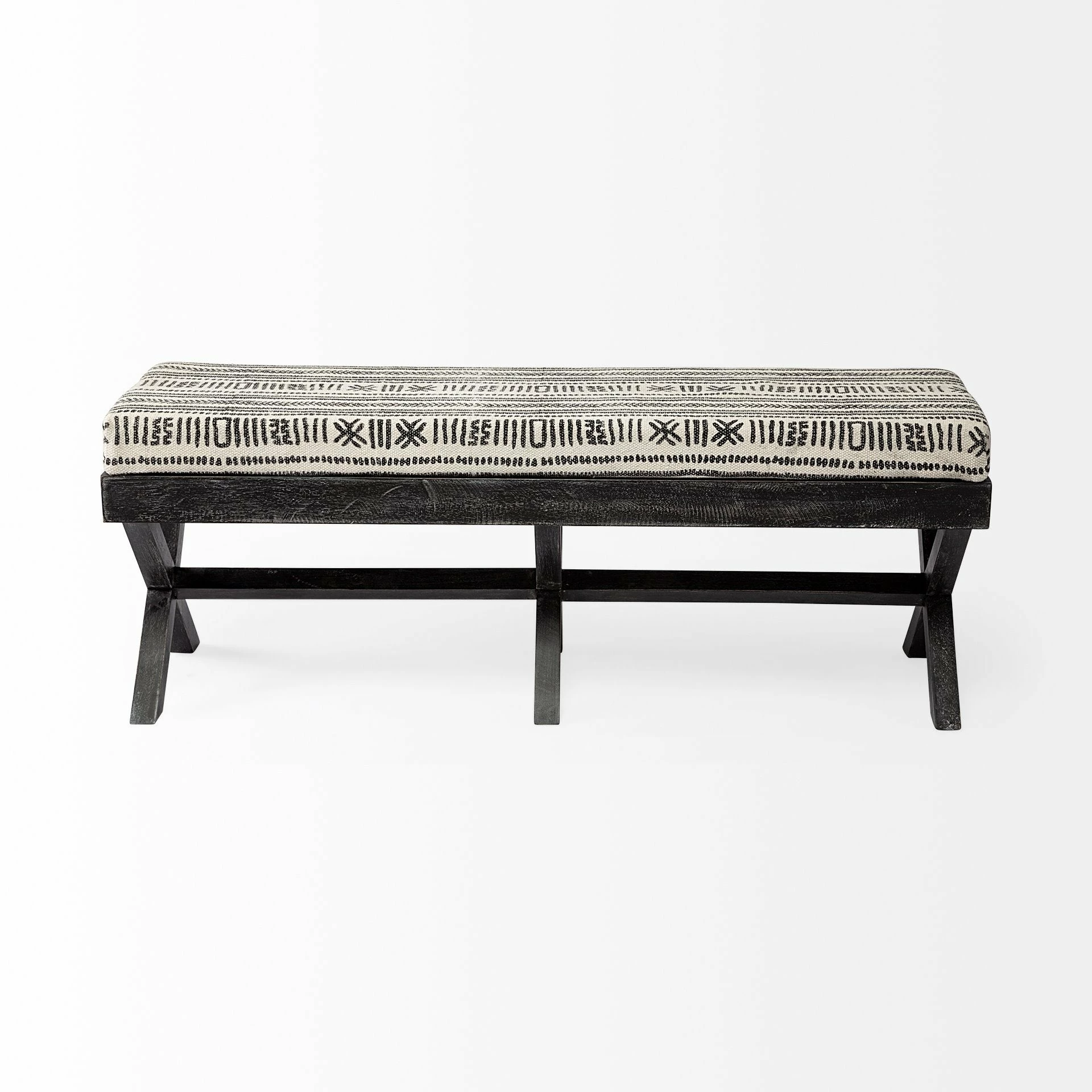 Promo โค๏ธ Mercana Solis Black & Cream Upholstered Patterned Seat Accent Bench Beige And Black ๐ - Image 2