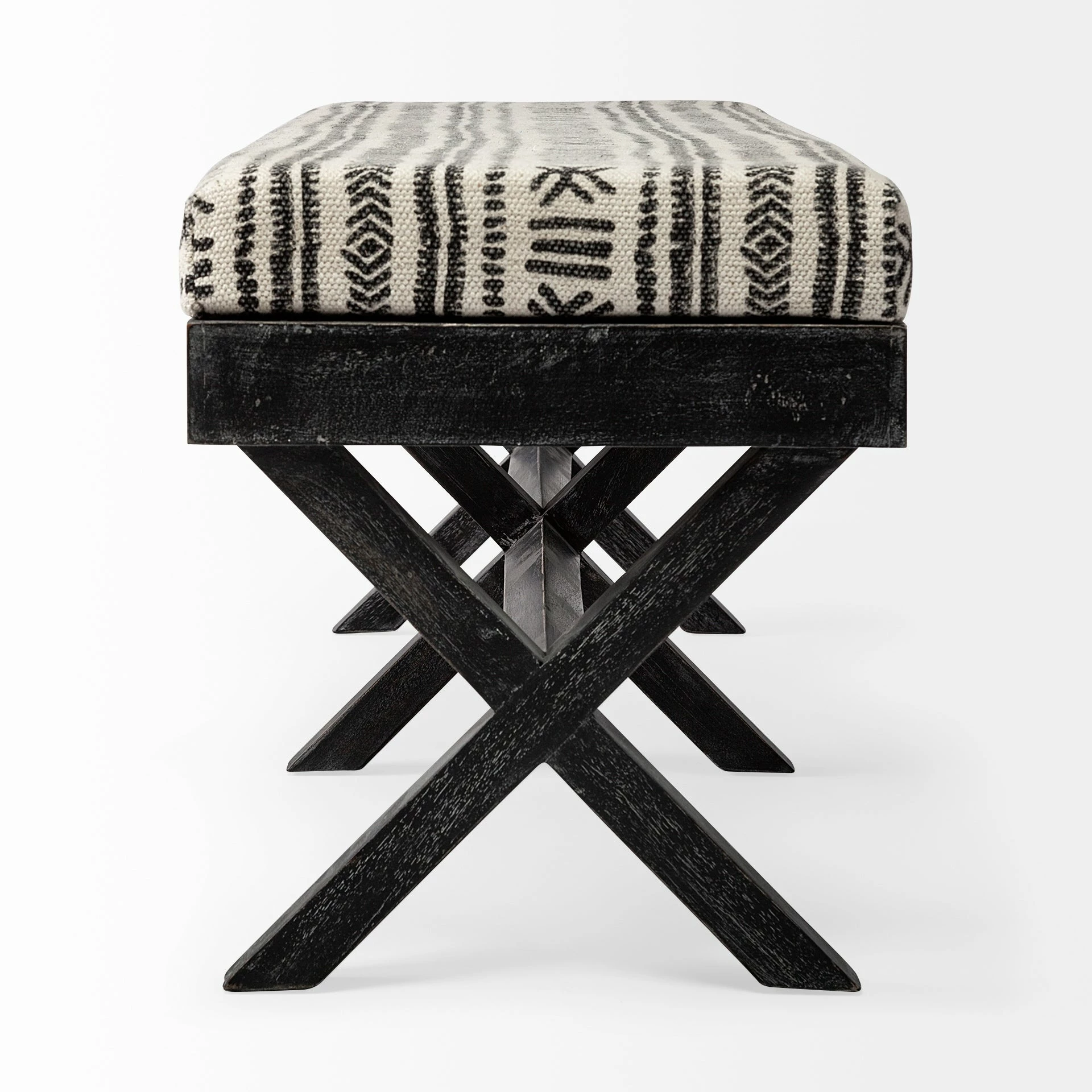 Promo โค๏ธ Mercana Solis Black & Cream Upholstered Patterned Seat Accent Bench Beige And Black ๐ - Image 3
