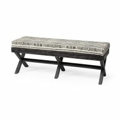 Promo ❤️ Mercana Solis Black & Cream Upholstered Patterned Seat Accent Bench Beige And Black 😍