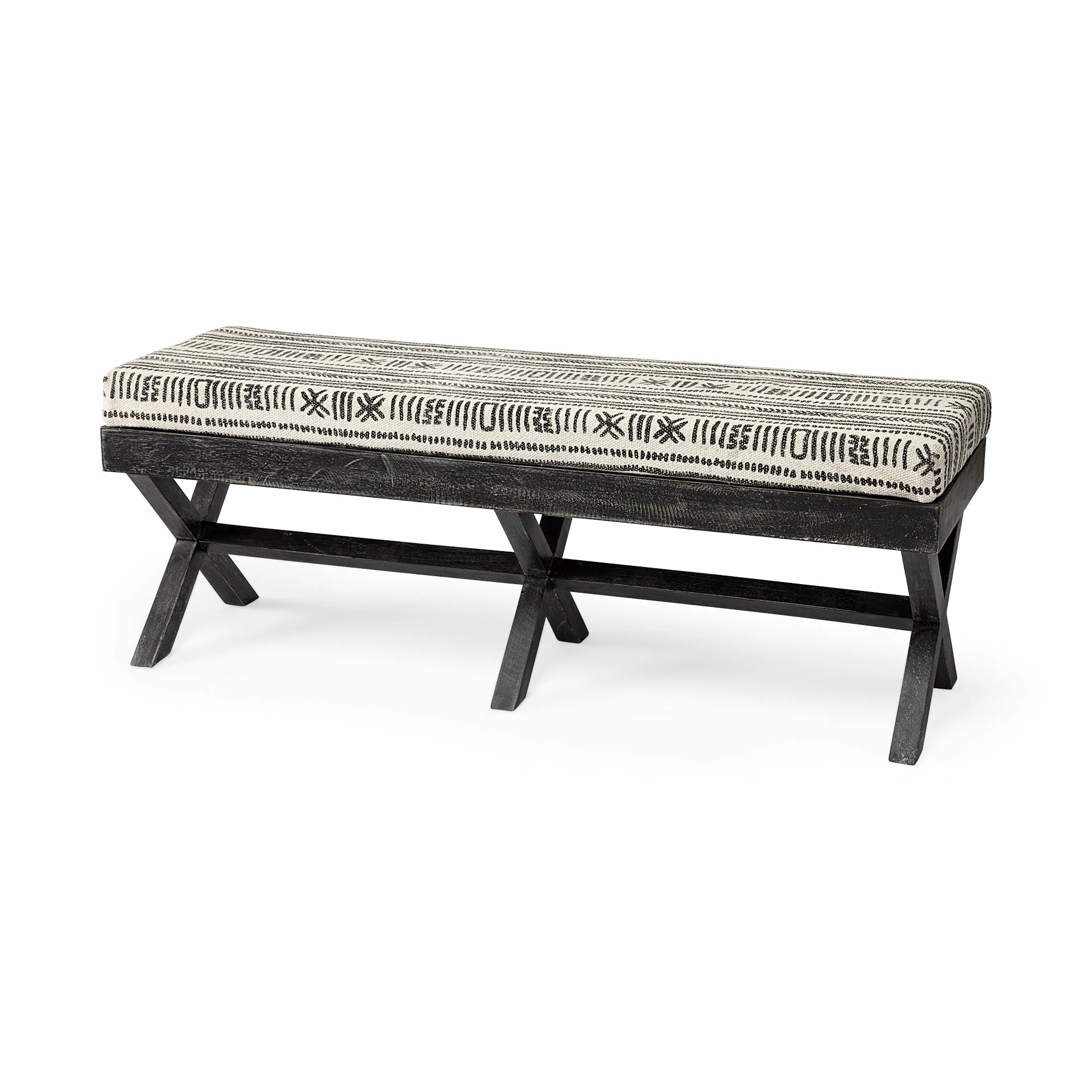 Promo โค๏ธ Mercana Solis Black & Cream Upholstered Patterned Seat Accent Bench Beige And Black ๐