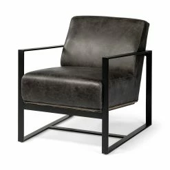 Cheapest 🔔 Mercana Stamford Genuine Leather Seat W/Wood Back & Metal Frame Accent Chair Black 🧨