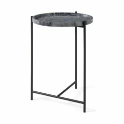 Discount 🔔 Mercana Stella Gray Round Marble Top W/Black Base Accent Table 🥰
