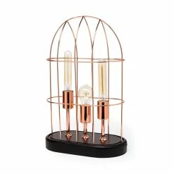 Discount 🎁 Mercana Sutton Rose-Gold Metal Cylindrical Cage Three Bulb Table Lamp - 12.5"W X 7"D X 19"H 😉