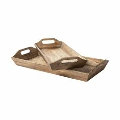 Promo ❤️ Mercana Tawny (Set Of 2) Natural Wooden Trays - 24.8L X 11.8W X 3.7H ⭐