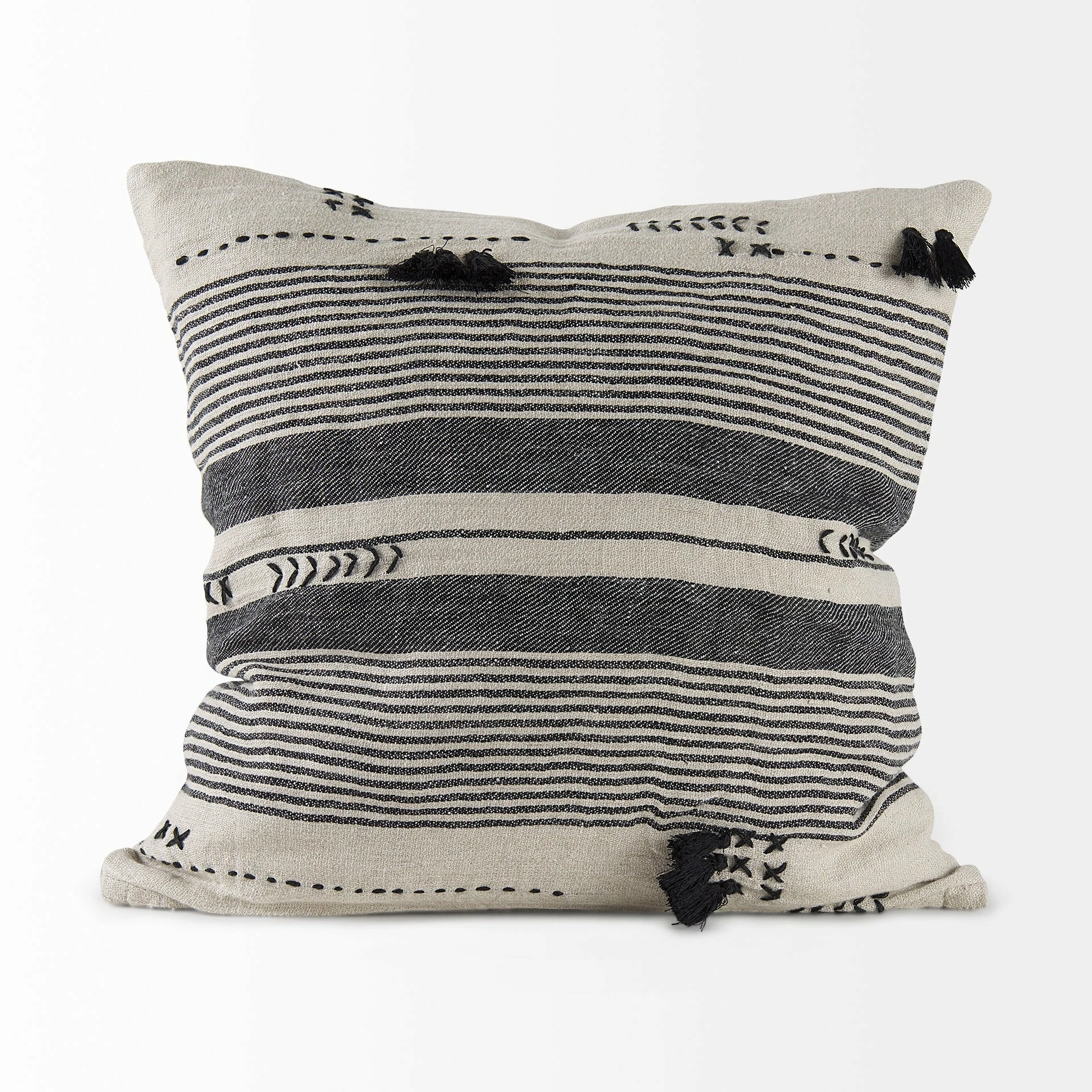 Cheap ✔️ Mercana Thalia 13L X 21W Dark Gray And Cream Fabric Striped And Fringed Decorative Pillow Cover 💯 - Image 13
