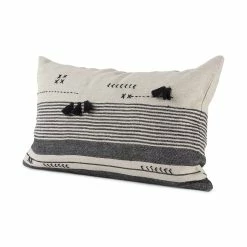 Cheap ✔️ Mercana Thalia 13L X 21W Dark Gray And Cream Fabric Striped And Fringed Decorative Pillow Cover 💯