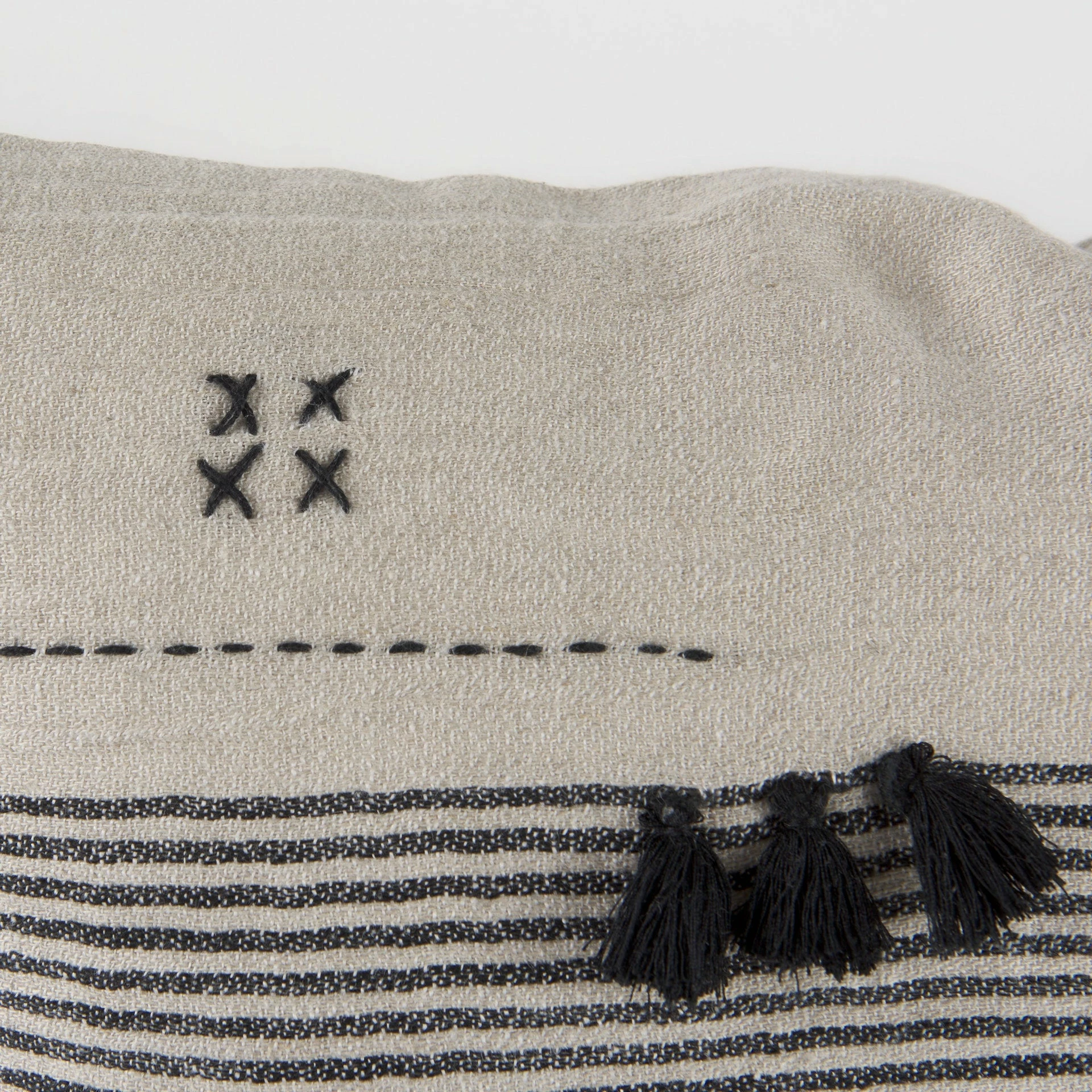 Cheap ✔️ Mercana Thalia 13L X 21W Dark Gray And Cream Fabric Striped And Fringed Decorative Pillow Cover 💯 - Image 7