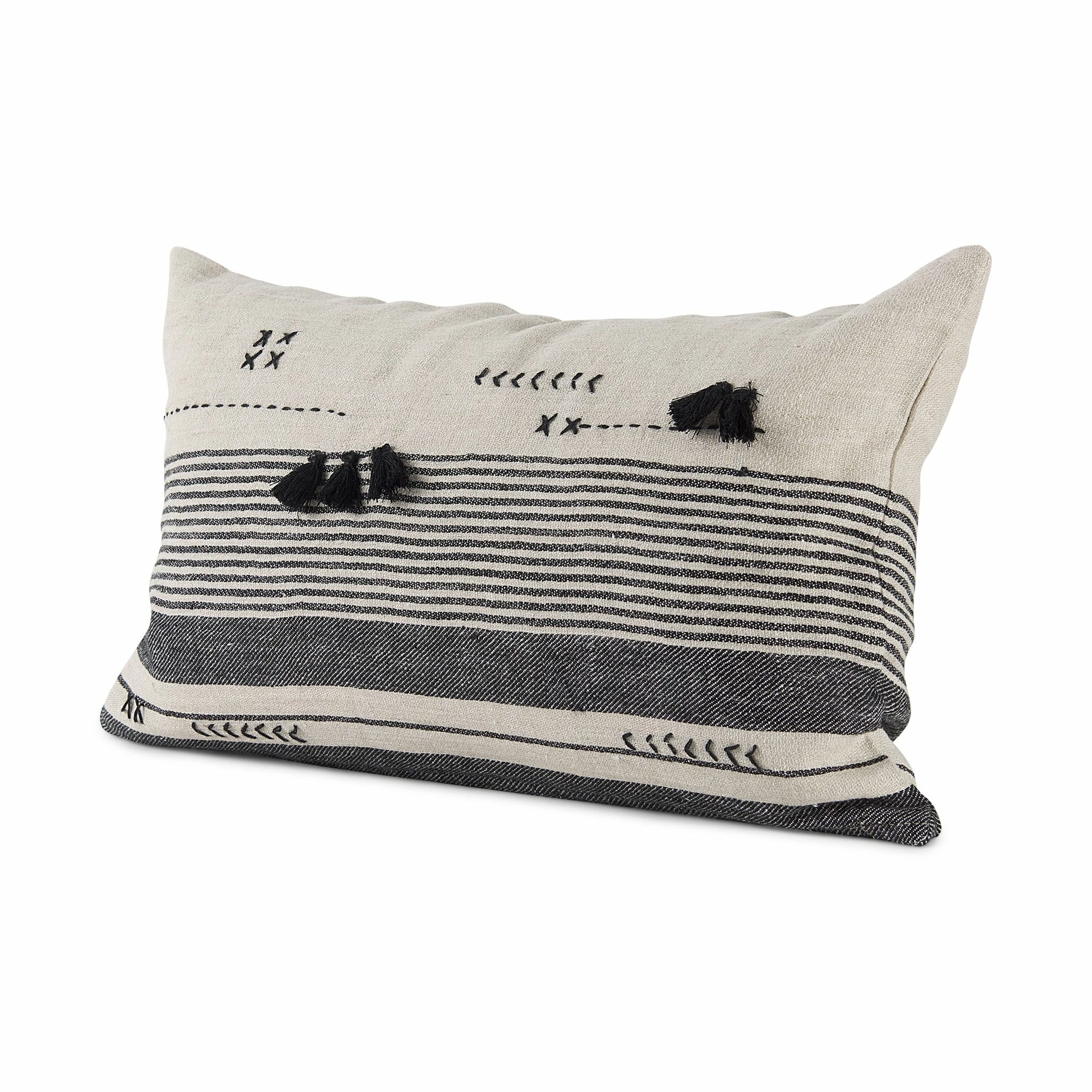 Cheap ✔️ Mercana Thalia 13L X 21W Dark Gray And Cream Fabric Striped And Fringed Decorative Pillow Cover 💯