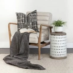 Discount 😍 Mercana Thar II 11L X 11W White Glazed Cylindrical Ceramic W/ Tan Base Accent Table 👏 -Mercana-shop Thar II 11L x 11W White Glazed Cylindrical Ceramic W Tan Base Accent Table
