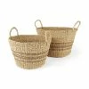 Cheap ✔️ Mercana Vance 17.7L X 17.7W X 11.8H Light Brown Palm Leaf And Seagrass Round Basket W/ Handles 🎉
