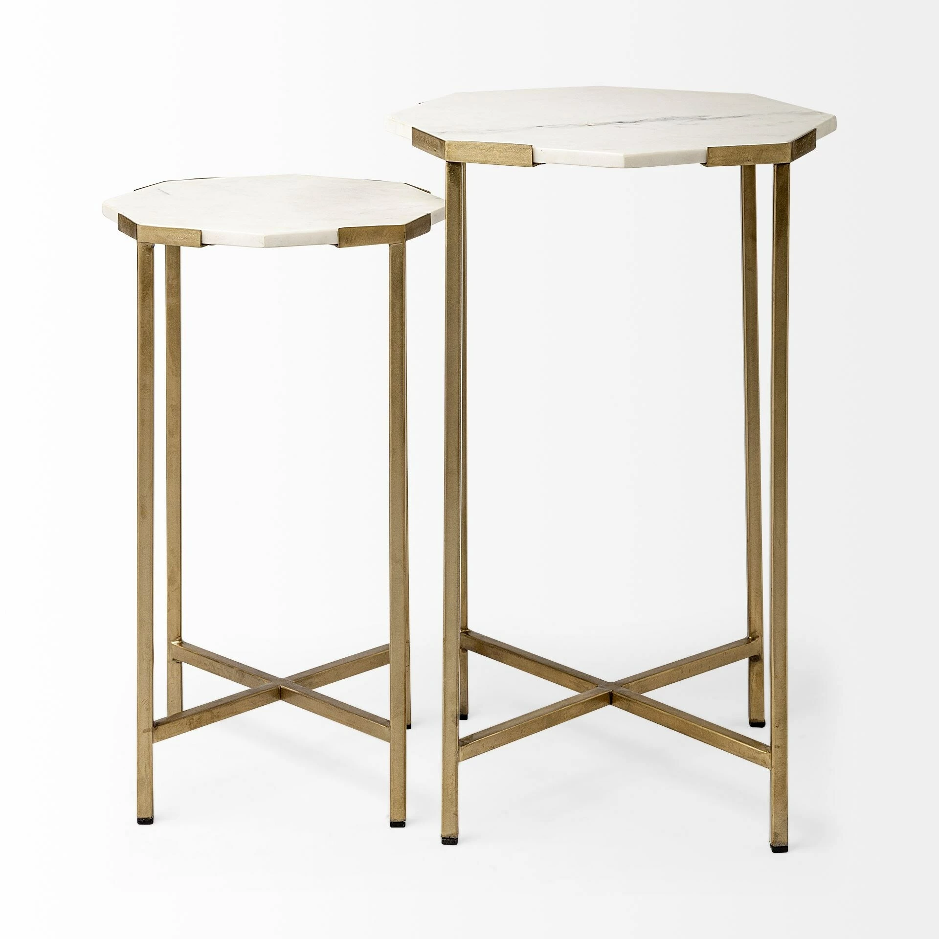 New ๐ Mercana Vincent II 15.5 X 24.5 Set Of Two White Marble And Iron Octagon End/Side Tables ๐ - Image 2