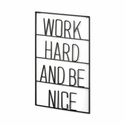 Hot Sale 😀 Mercana Work Hard And Be Nice Black Metal Sign 💯